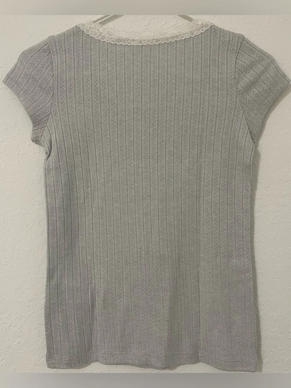 abercrombie kids Light Gray Ribbed Lace-Trim Tee
